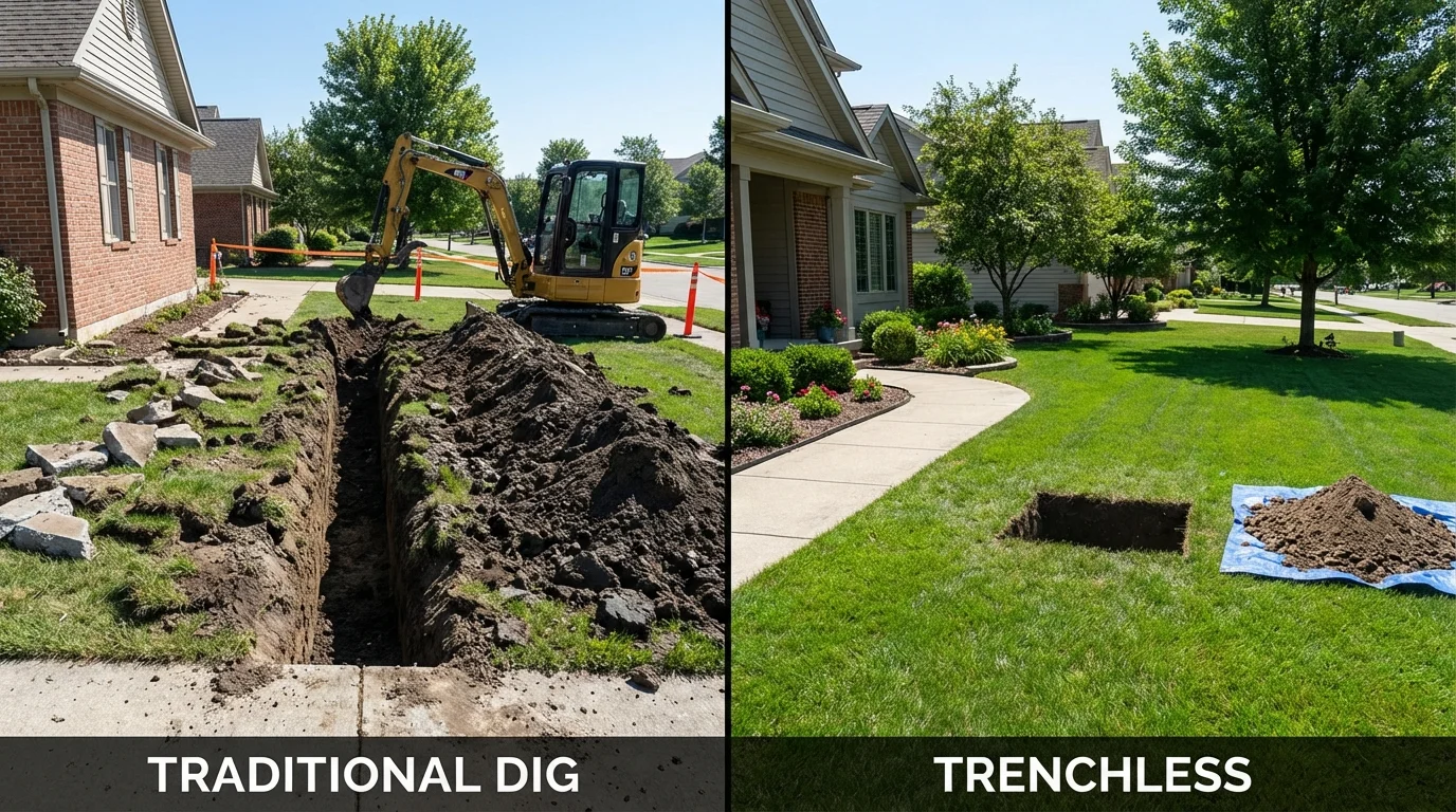 Trenchless sewer repair with minimal yard damage versus traditional excavation in Silsbee, TX